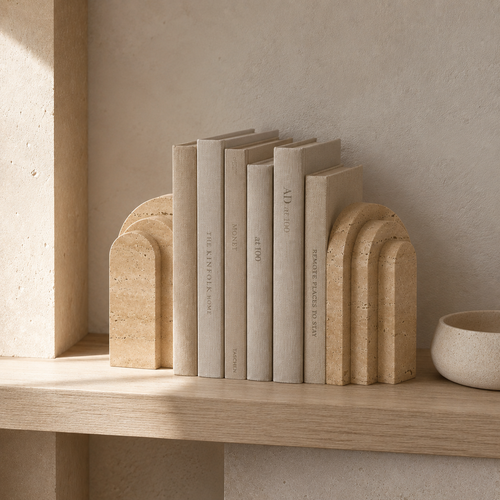 Yellow travertine Lintel bookends showing warm tonal variation and stone surface